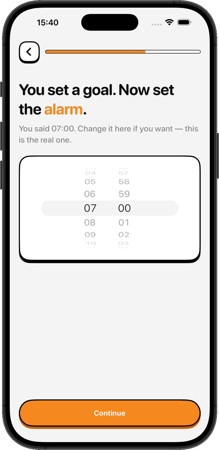 Setting the alarm time in NoNap
