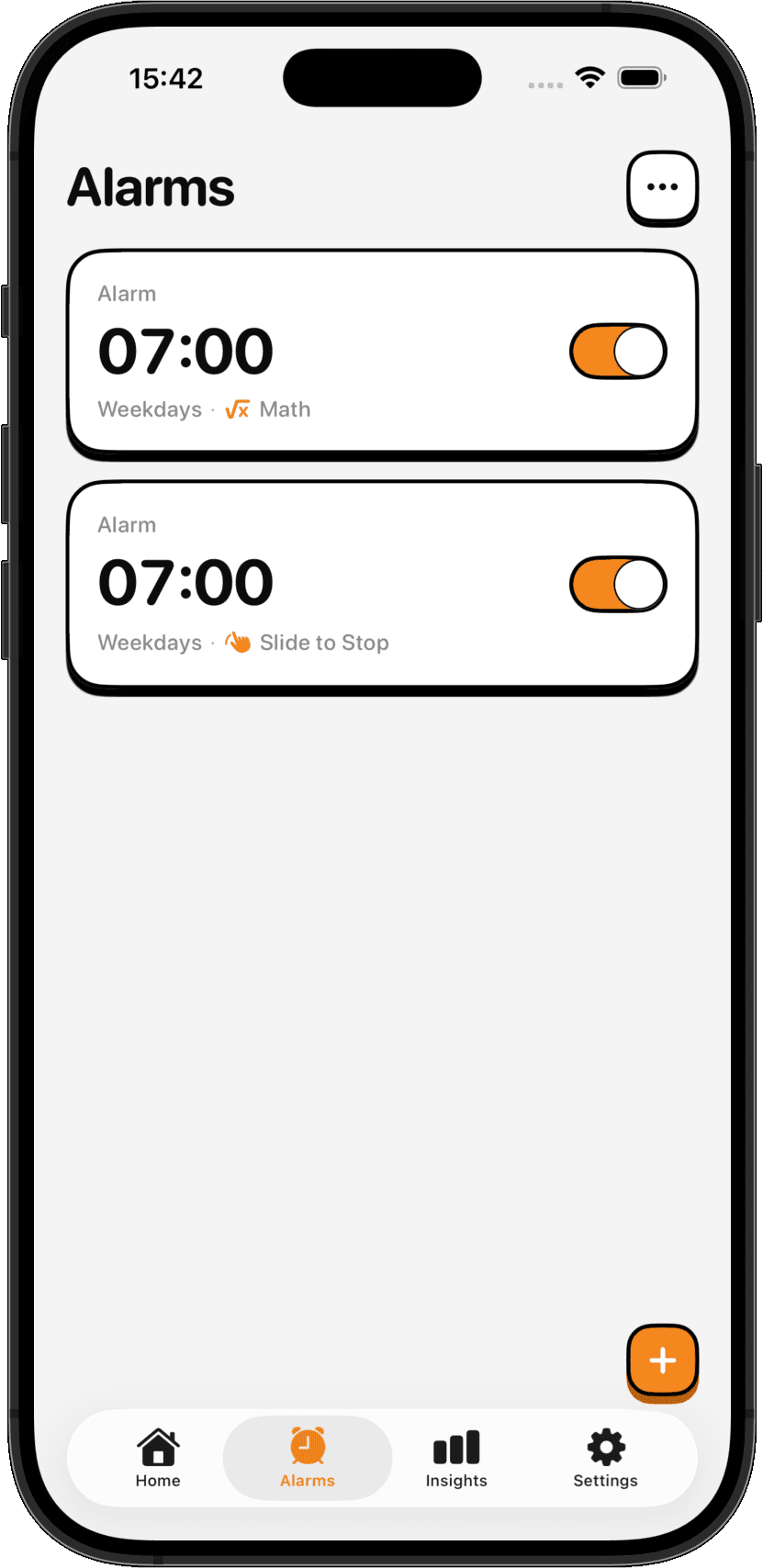 The NoNap alarms list